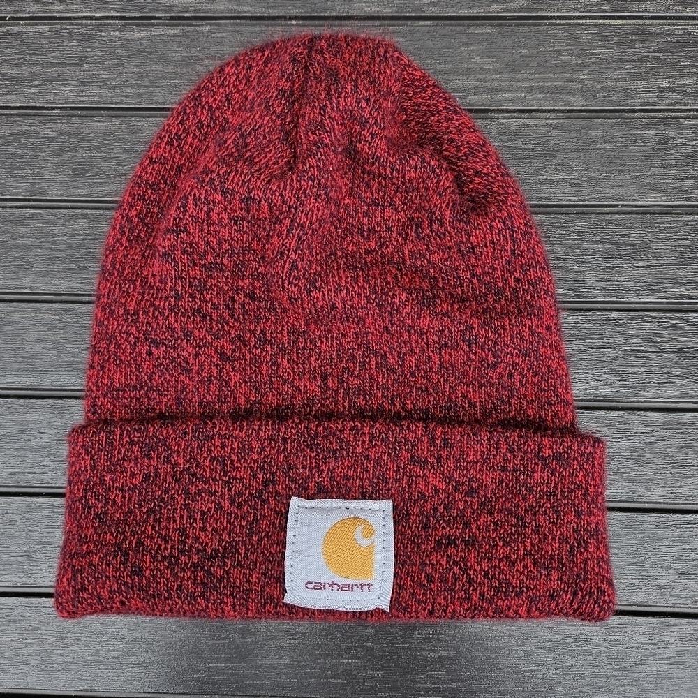 Carhartt Beanie Jobsite Toboggan OS Hat (Heathered Red) Foldover Logo Classic